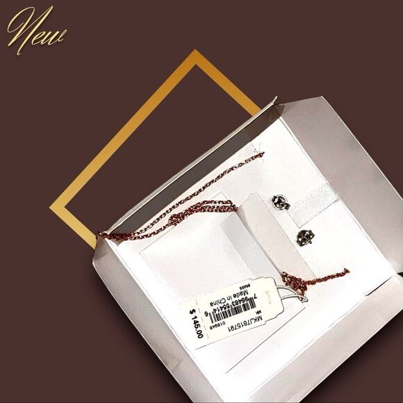 NWT Michael Kors Set Of Gold Tone Crystal Heart Shape Mk Necklace & Earrings MKJ - Picture 2 of 3